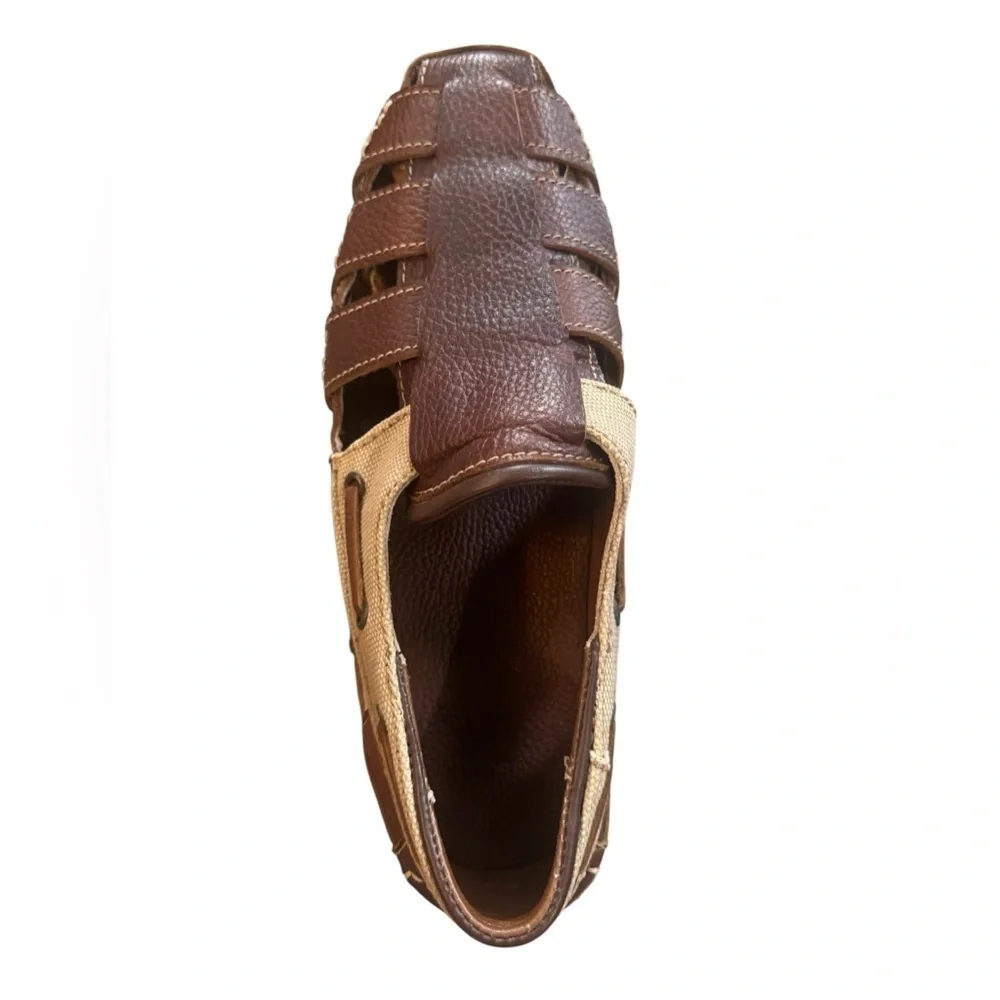 NWOT Hitchcock Men's Brown and Tan Slip-On Loafers, Fisherman Shoes
